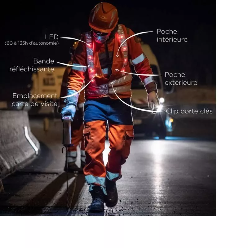 K-Safe Gilet de sécurité lumineux LED orange 14 LED rouges Prolutech