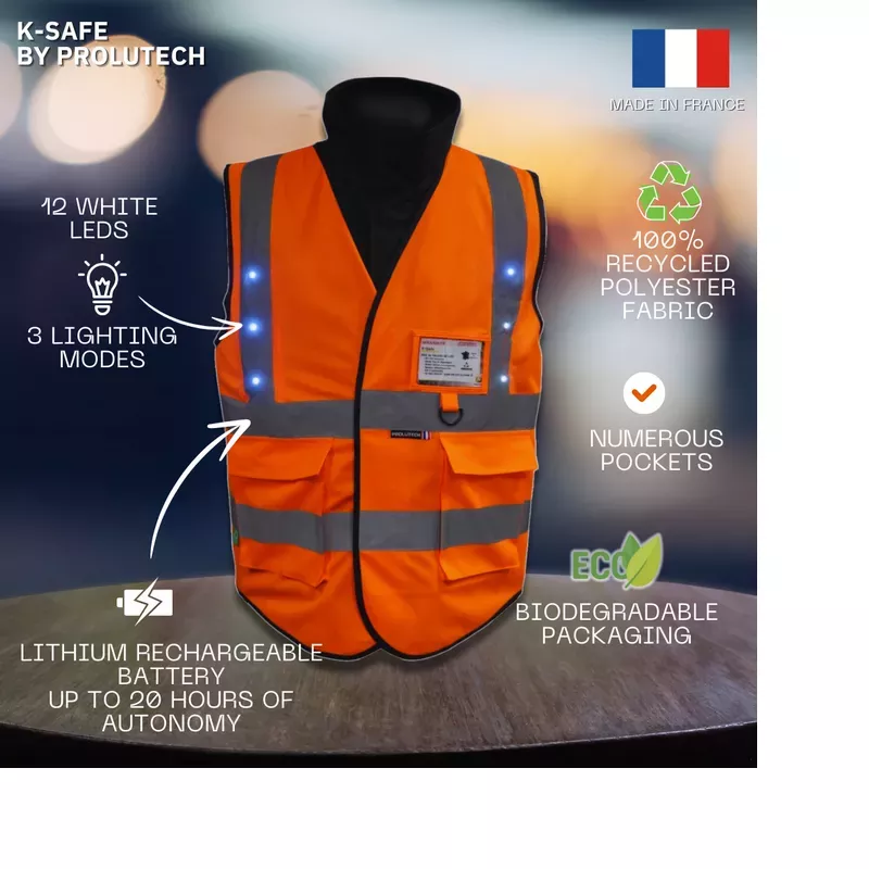 K-Safe Gilet de sécurité 12 LED blanches Prolutech Made in France