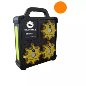Valise de 6 balises LED orange rechargeables et synchronisables Prolutech