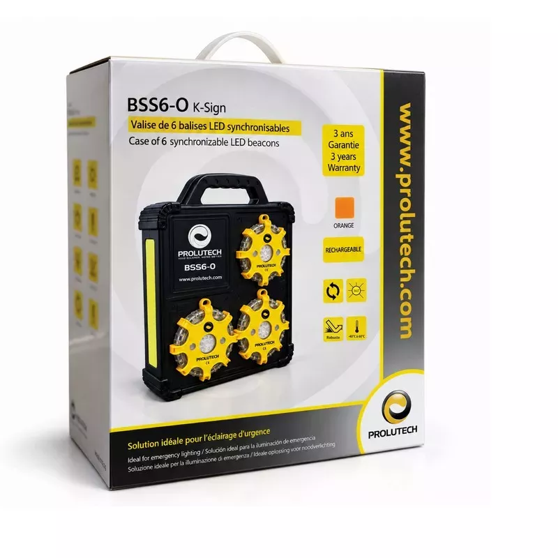 Prolutech Case of 6 Rechargeable and Synchronizable Orange LED Beacons
