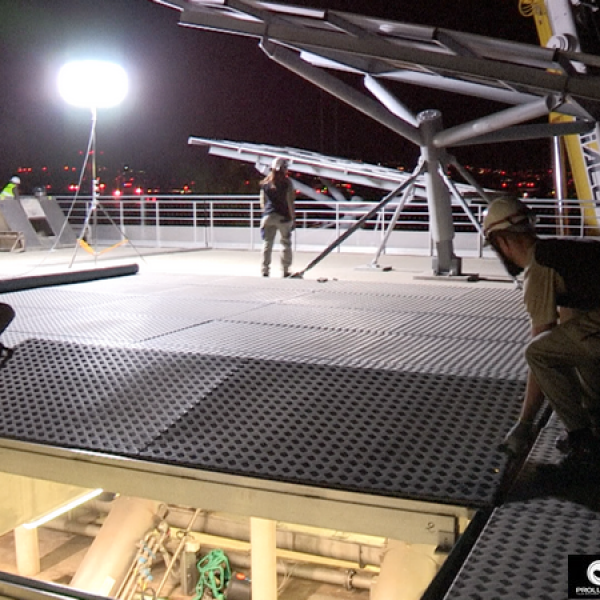 Eclairage chantier de génie civil sur batiment par ballon éclairant Airstar Sirocco 2M 6x100w LED par Prolutech