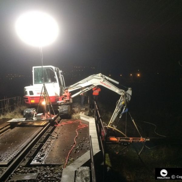 Travaux de nuit sur voie ferrée avec ballon éclairant Airstar Sirocco proposé par Prolutech